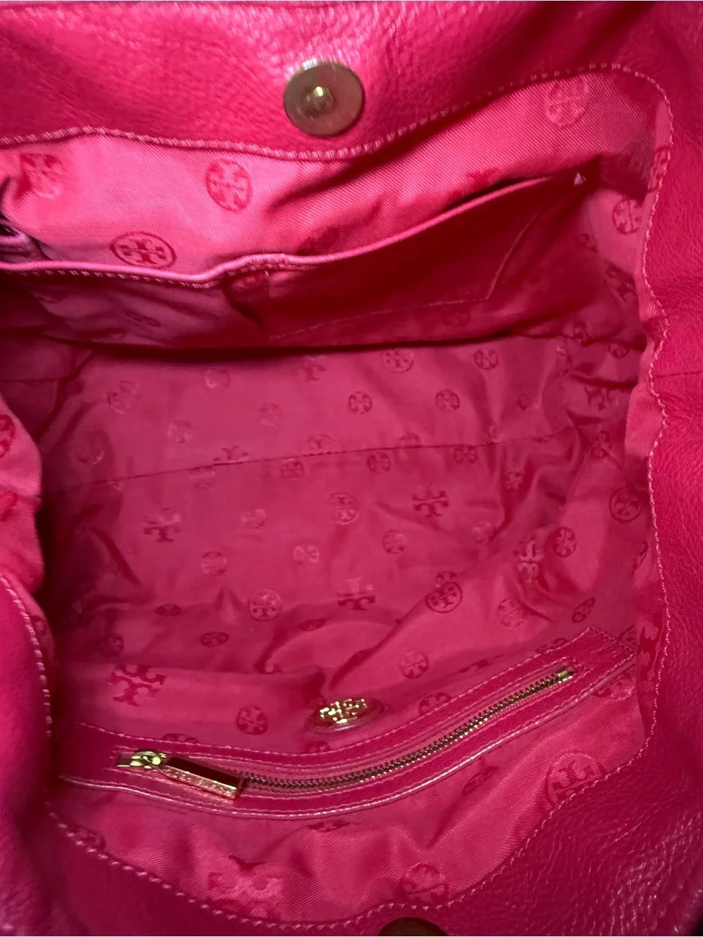 Tory Burch Bright Pink Pebbled Leather Shoulder Bag